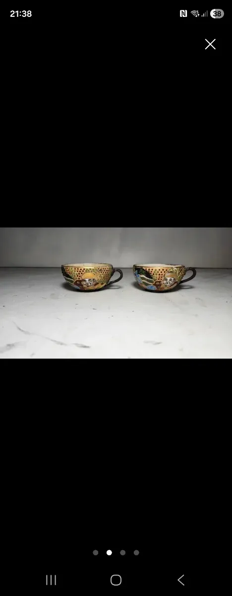 Pareja Tazas Porcelana Japonesas Antiguas Satsuma