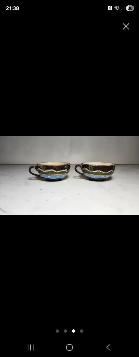 Pareja Tazas Porcelana Japonesas Antiguas Satsuma