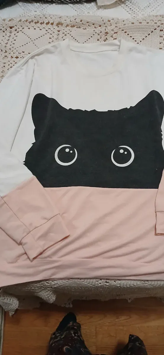 Sudadera Gato XL Blanca Negra Rosa