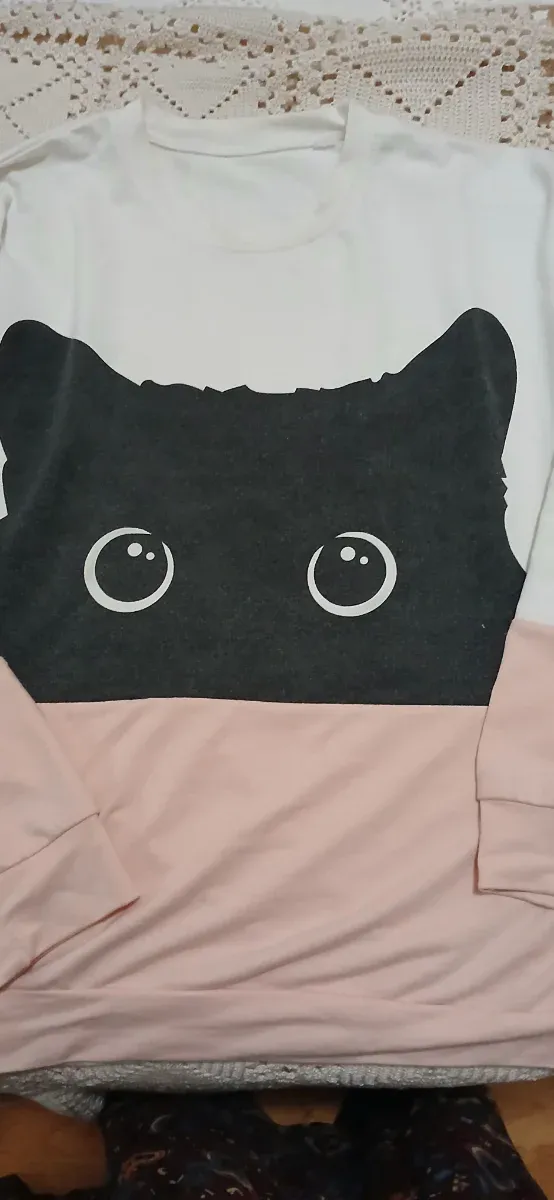 Sudadera Gato XL Blanca Negra Rosa