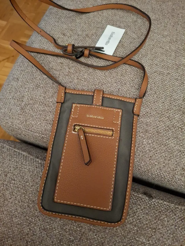 Bolso bandolera pequeño Tintoretto marrón y verde.