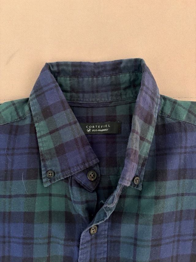 Camisa de cuadros azul y verde para hombre