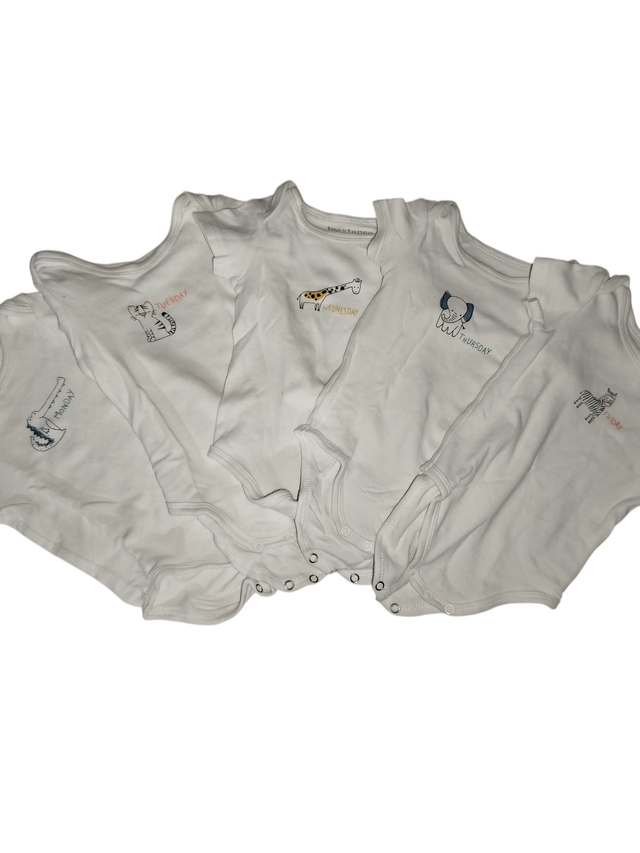 Lote 5 bodys bebé 0-3 meses animales