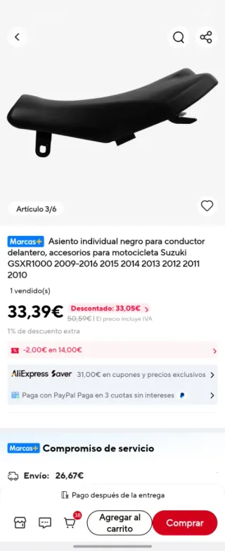 Asiento Suzuki GSXR1000 2009-2016 Negro