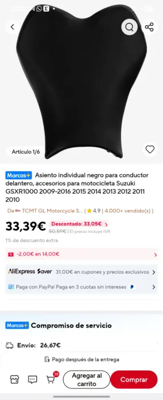 Asiento Suzuki GSXR1000 2009-2016 Negro