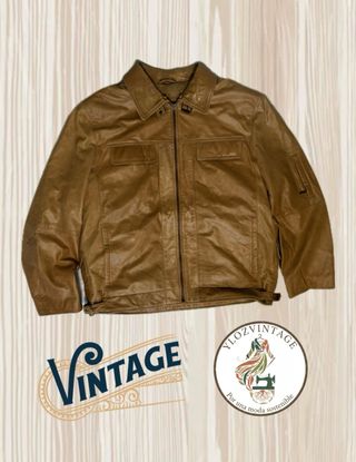 Chaqueta Biker Cuero Vintage Marrón Talla M