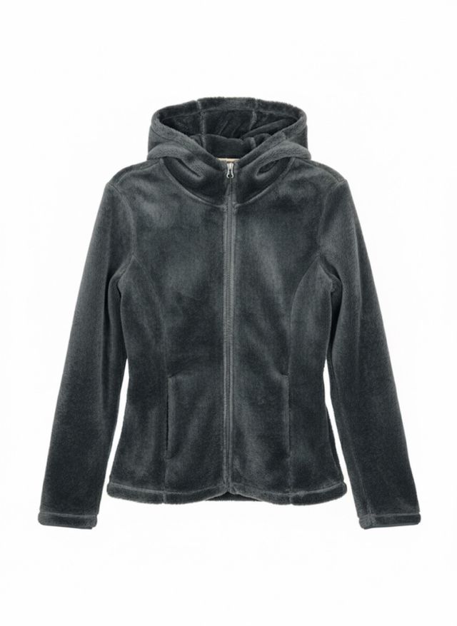 Chaqueta peluda con capucha gris Talla