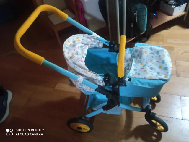 Carro de muñecas azul con estrellas 3 en 1