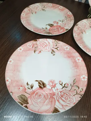 6 Platos Llanos Porcelana Francesa Rosas