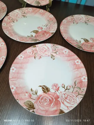 6 Platos Llanos Porcelana Francesa Rosas