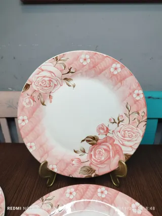 6 Platos Llanos Porcelana Francesa Rosas