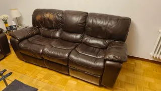 Sofá de 3 plazas y 2 plazas de piel marrón