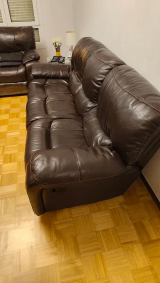 Sofá de 3 plazas y 2 plazas de piel marrón