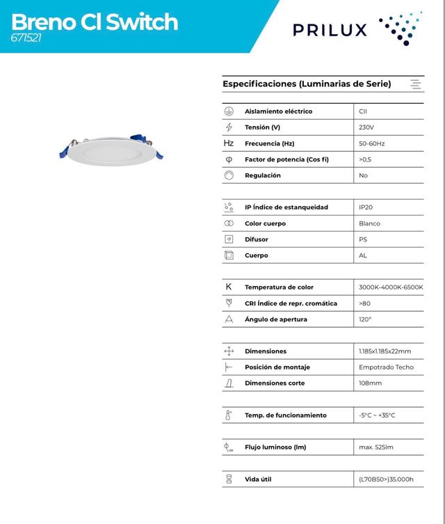 Downlight prilux Breno CL Switch 6W