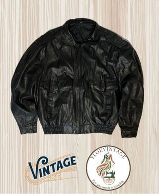Chaqueta Biker Cuero Negra Vintage Talla L