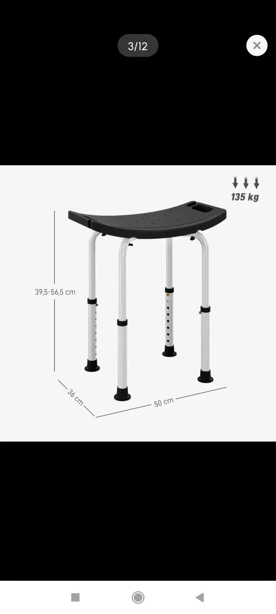 Taburete Ducha Baño Negro/Blanco