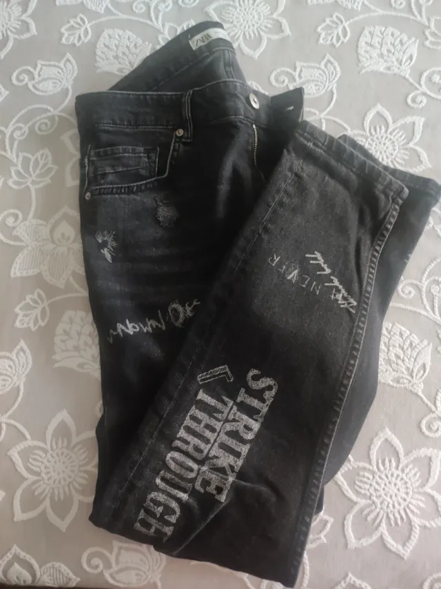 Vaqueros Zara Hombre Negros Desgastados
