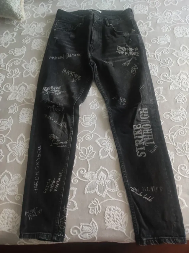 Vaqueros Zara Hombre Negros Desgastados