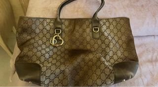 Borsa Gucci logata beige e marrone