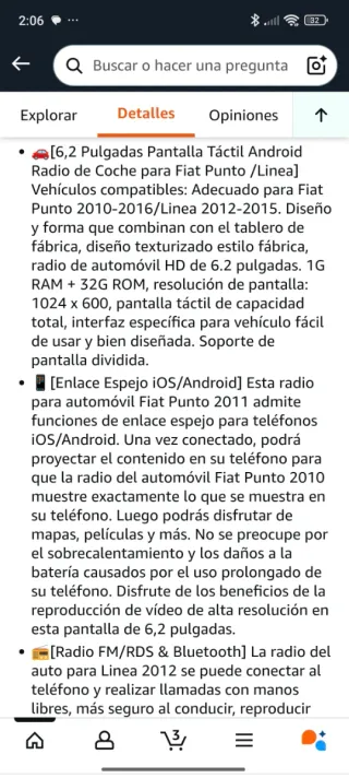 Pantalla Carplay Fiat Punto Android 13