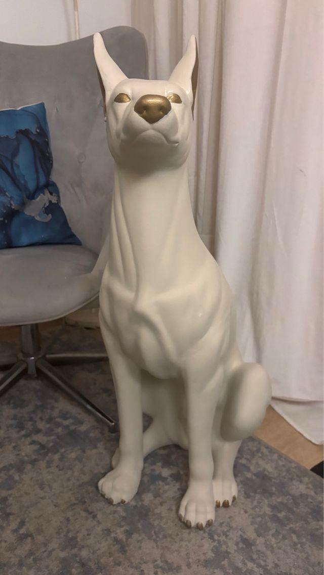 Figura decorativa Perro Cerámica Blanco y Dorado