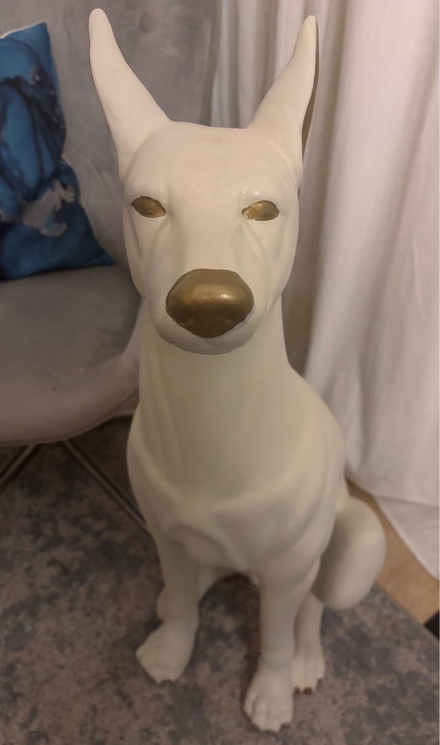 Figura decorativa Perro Cerámica Blanco y Dorado
