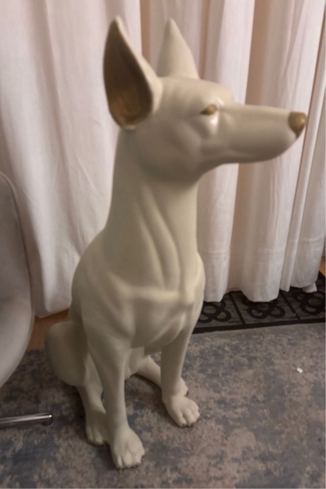 Figura decorativa Perro Cerámica Blanco y Dorado