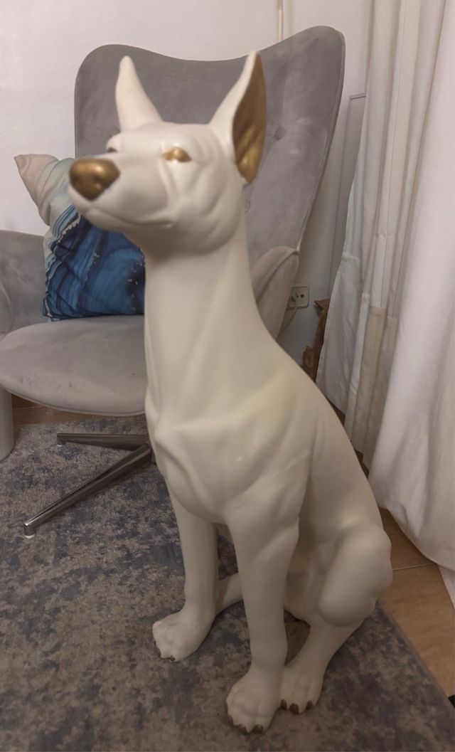 Figura decorativa Perro Cerámica Blanco y Dorado