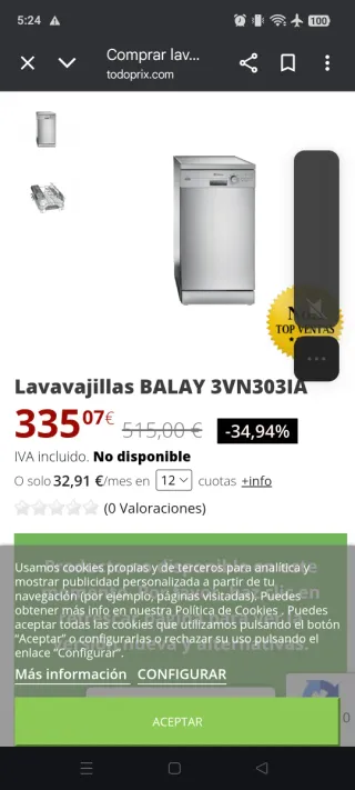 Lavavajillas Balay 3VN303IA