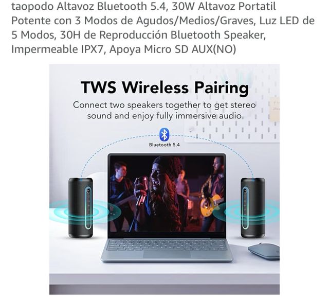 Altavoz Bluetooth Taopodo M10 30W