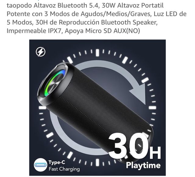 Altavoz Bluetooth Taopodo M10 30W