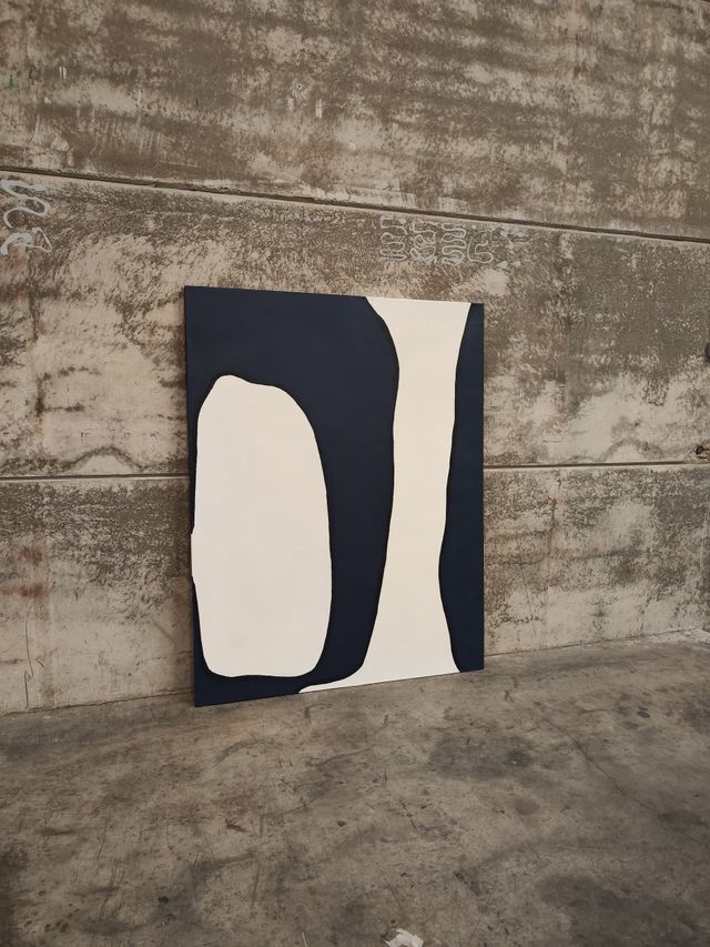 Lienzo abstracto Ory azul y blanco 180 x 140 cm