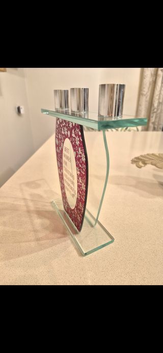 Portacandele Natale Vetro 3 Candele Rosso Argento