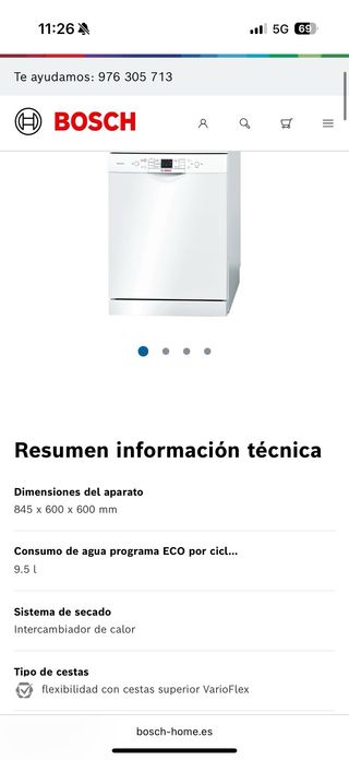 Lavavajillas Bosch A++ 60cm con Bandeja Cubiertos