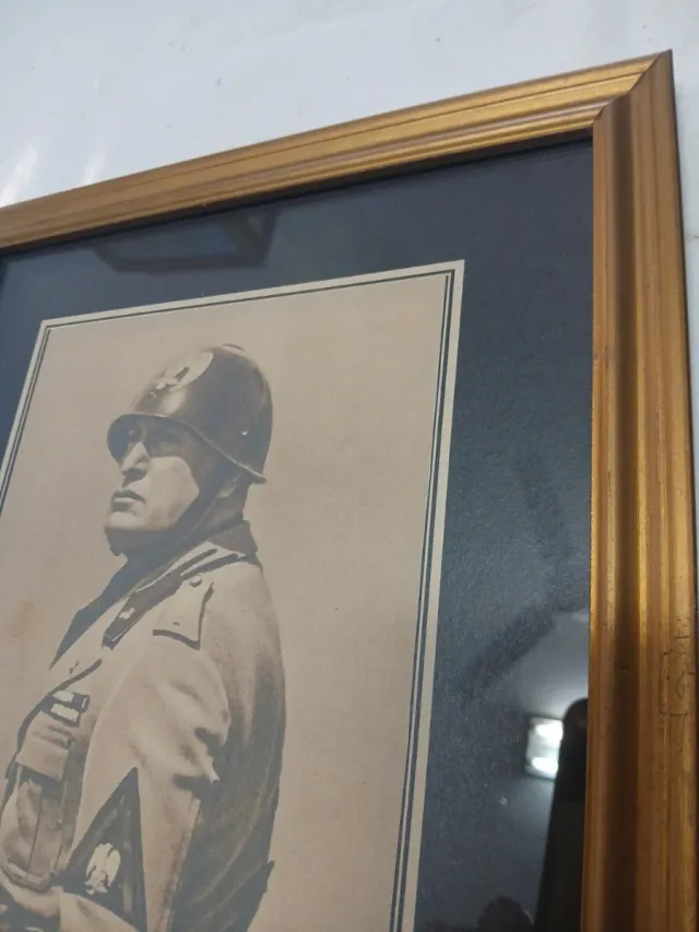 Quadro stampa ritratto Duce elmetto