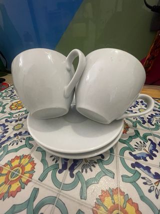 Coppia tazze da tè con 6 cucchiaini