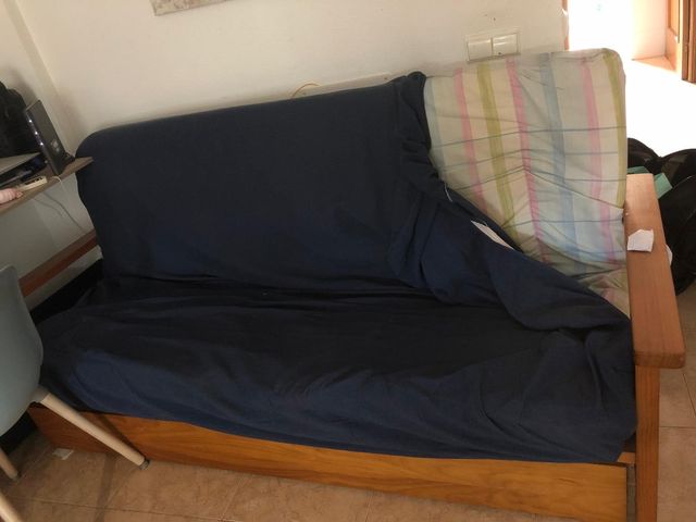Sofá Cama Madera Azul y Marrón