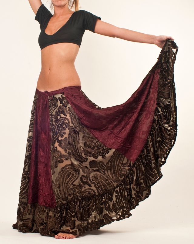 Falda de danza tribal burdeo y marrón