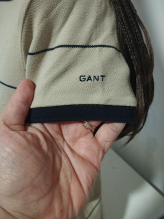 Polo donna Gant beige e blu scuro