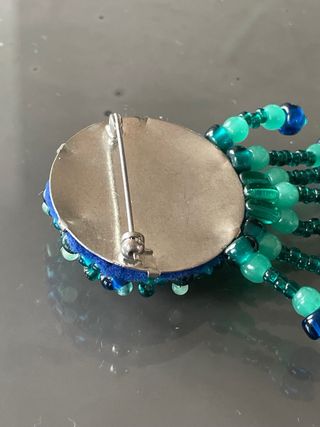 Spilla artigianale vintage perline blu e verdi