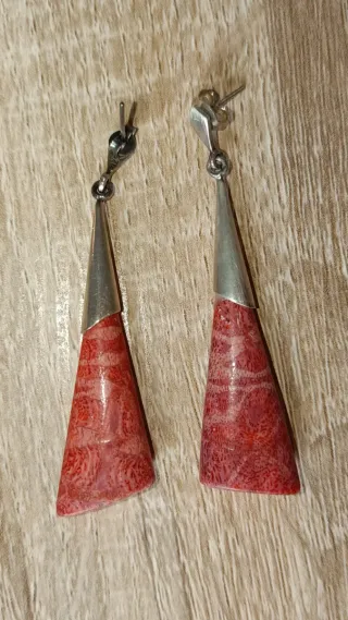 Pendientes Coral Rojo y Plata