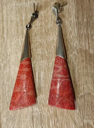 Pendientes Coral Rojo y Plata
