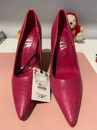 Tacones Zara Piel Rosa 37 nuevos con etiqueta