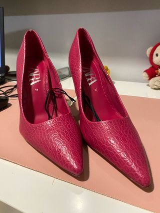 Tacones Zara Piel Rosa 37 nuevos con etiqueta