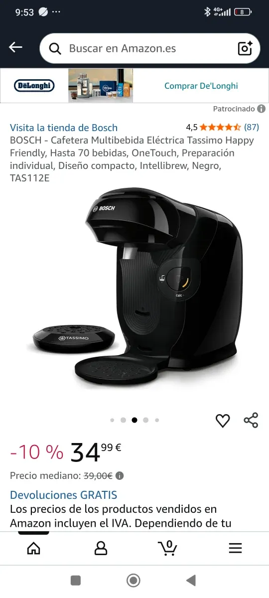 Cafetera Bosch Tassimo Happy Friendly Negra