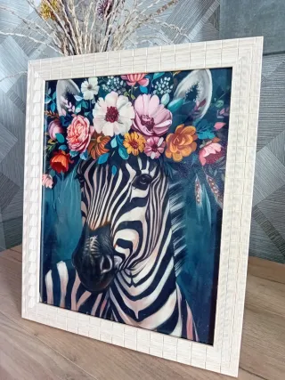 Dipinto su tela Zebra con fiori