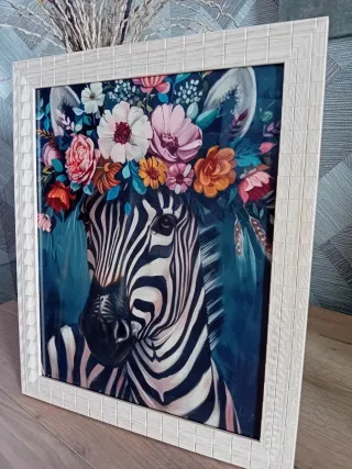 Dipinto su tela Zebra con fiori