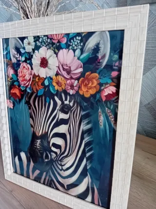 Dipinto su tela Zebra con fiori