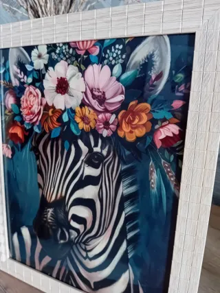 Dipinto su tela Zebra con fiori