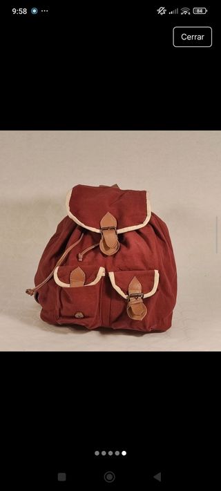 Mochila de lona color burdeos y beige